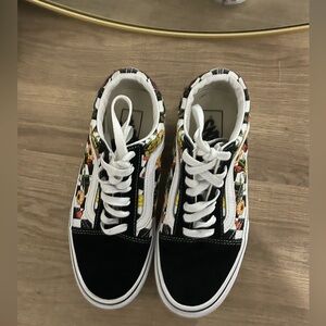 Vans Black and White Floral Sneakers